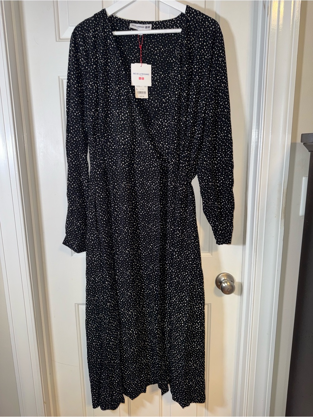 NWT Ines De La Fressange Paris + Uniqlo BLACK w/ white Stars Long Sleeve Dress,L